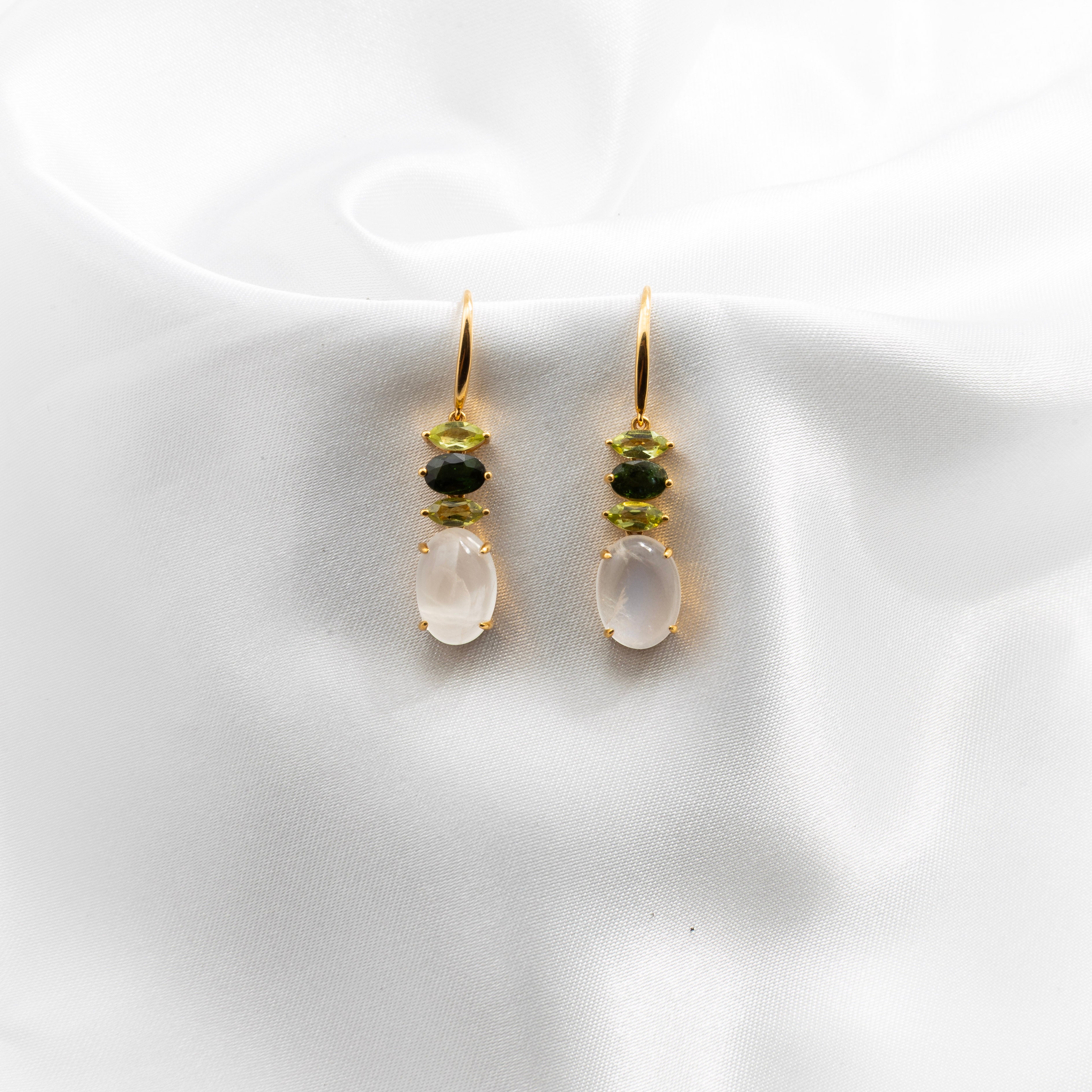 Moonstone, Tsvaroite, Paridot Earrings