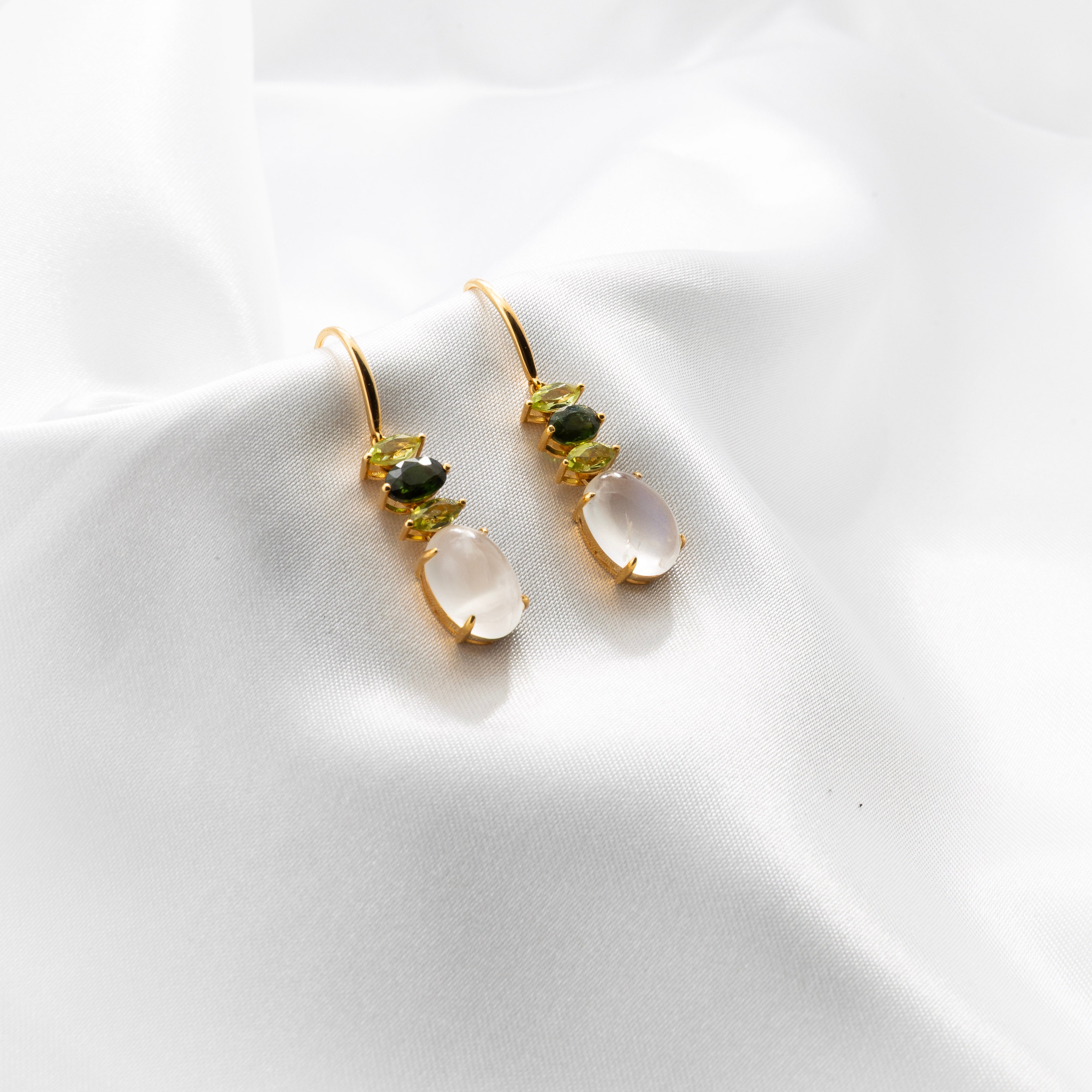 Moonstone, Tsvaroite, Paridot Earrings