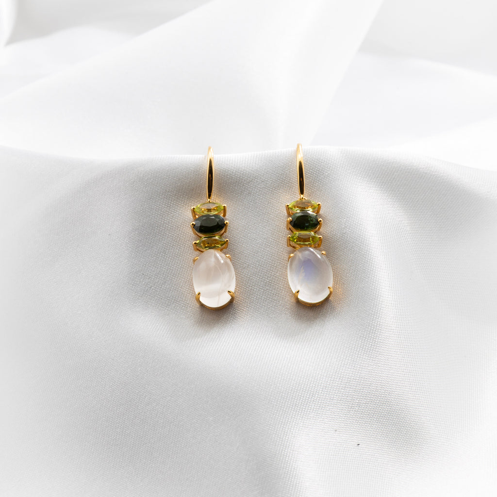 Moonstone, Tsvaroite, Paridot Earrings
