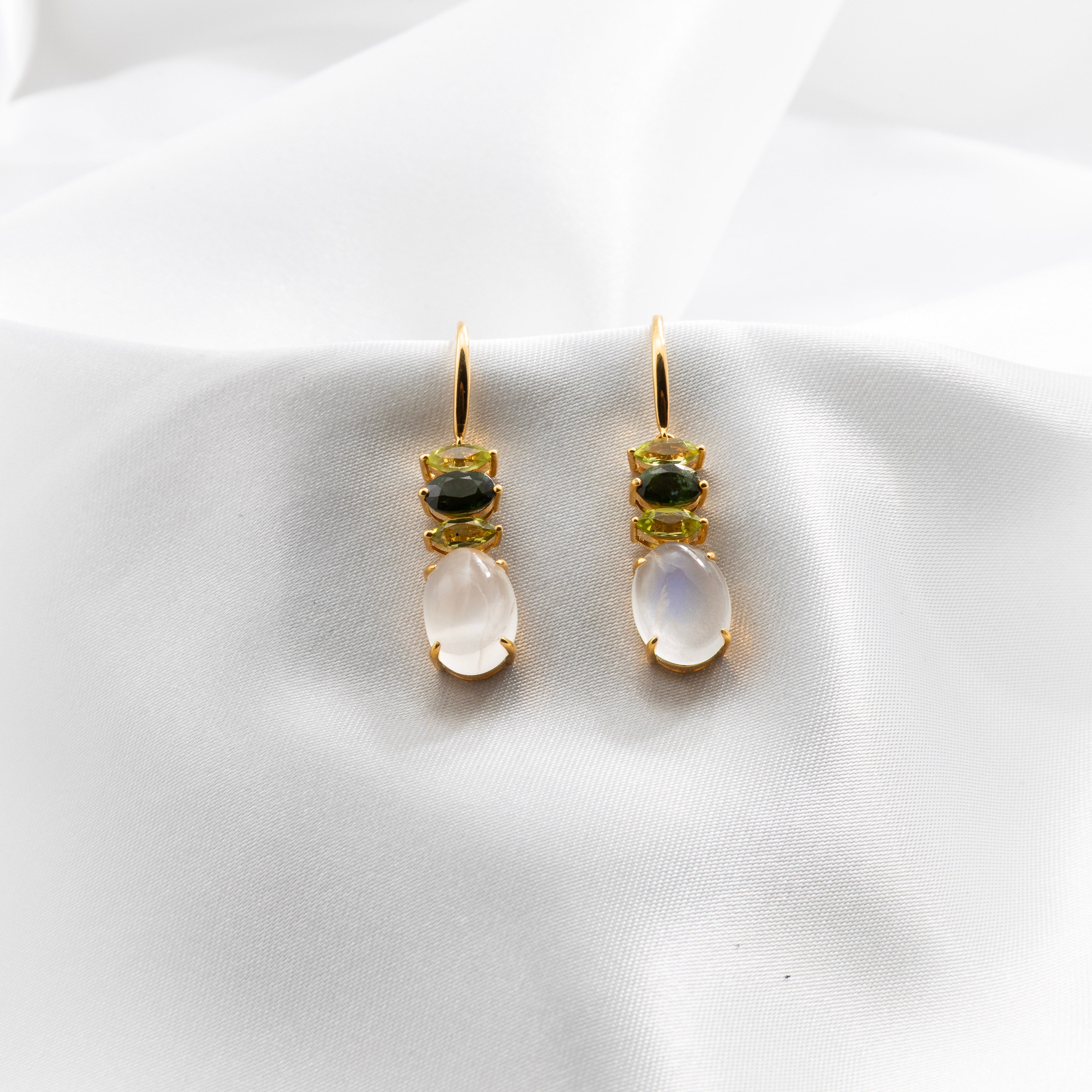 Moonstone, Tsvaroite, Paridot Earrings