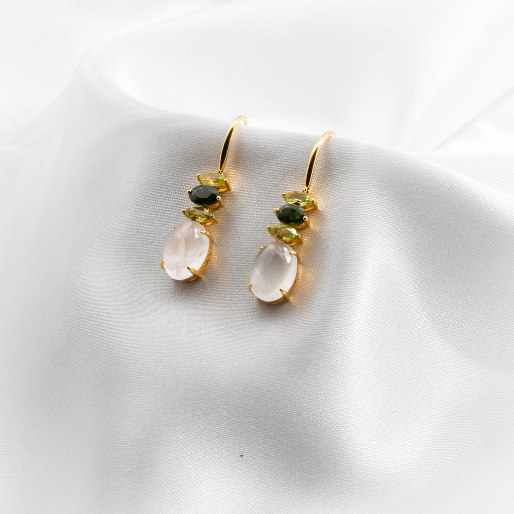 Moonstone, Tsvaroite, Paridot Earrings