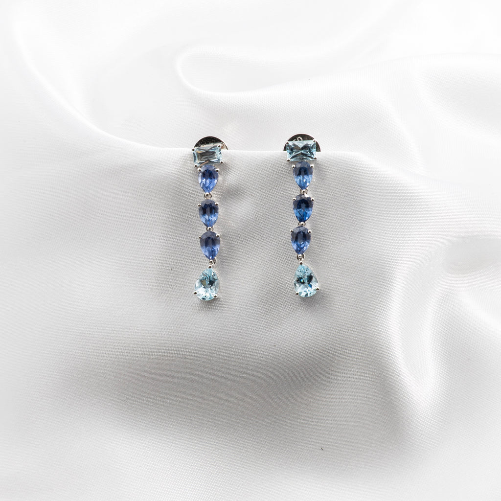 Blue Sapphire, Aquamarine Earrings