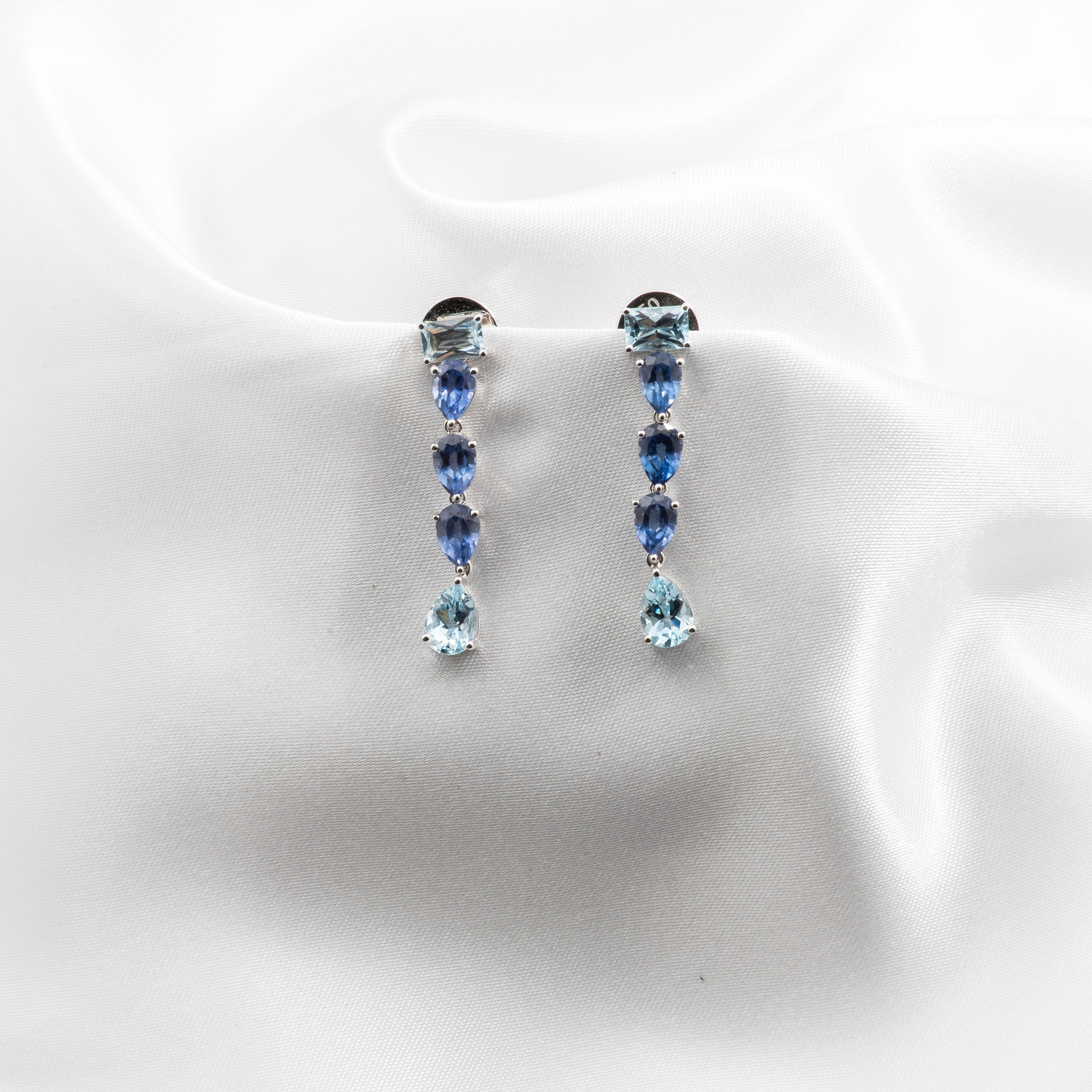 Blue Sapphire, Aquamarine Earrings