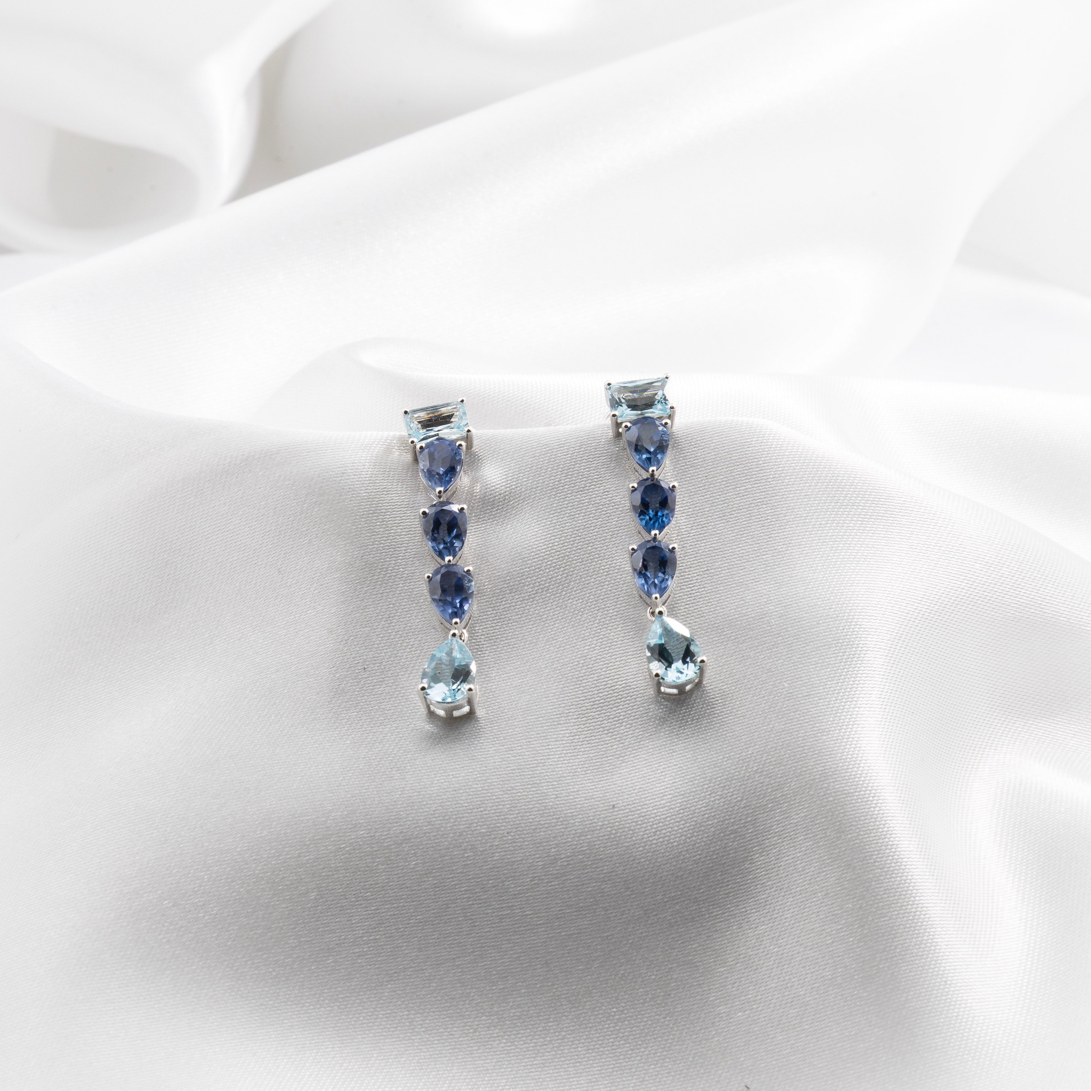 Blue Sapphire, Aquamarine Earrings