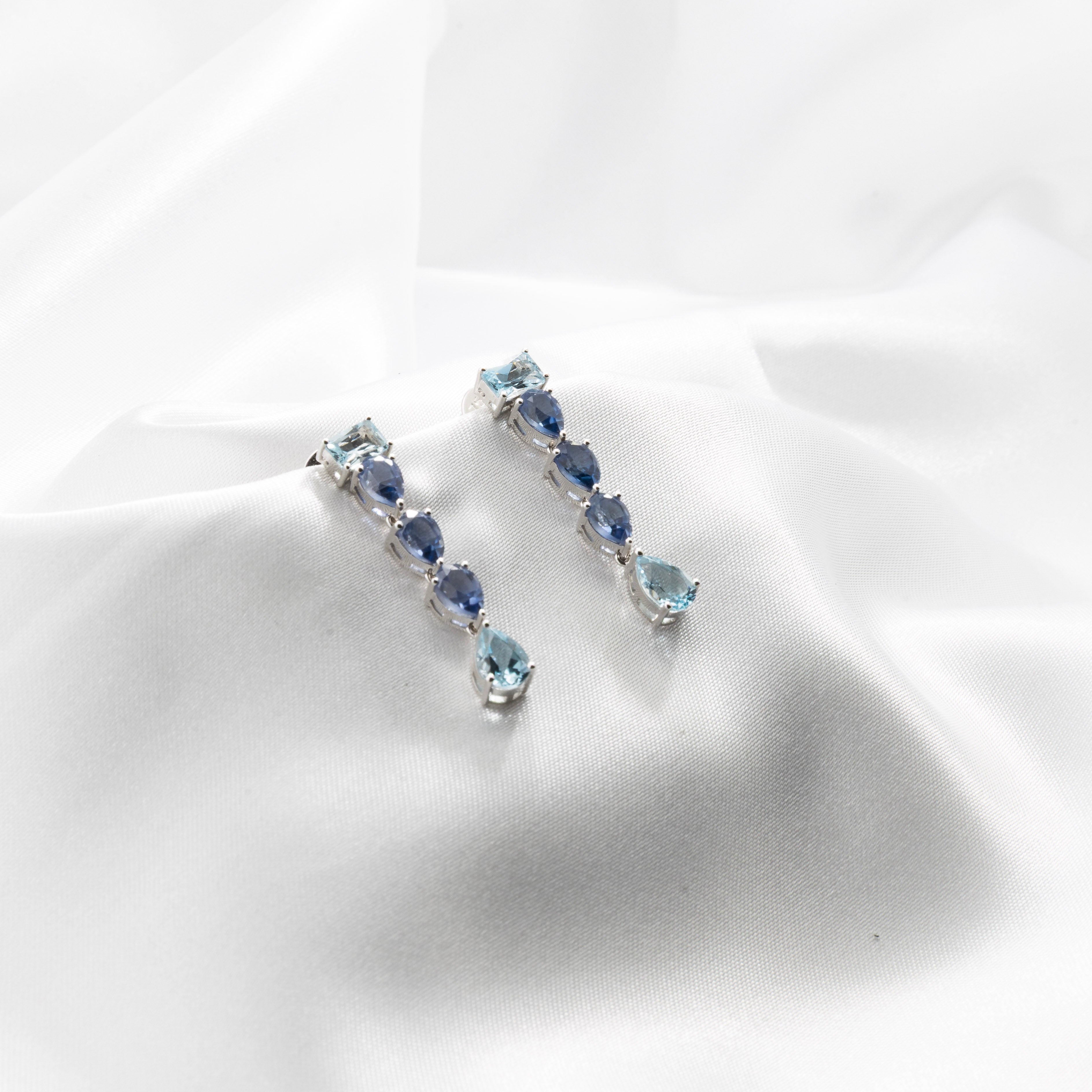 Blue Sapphire, Aquamarine Earrings