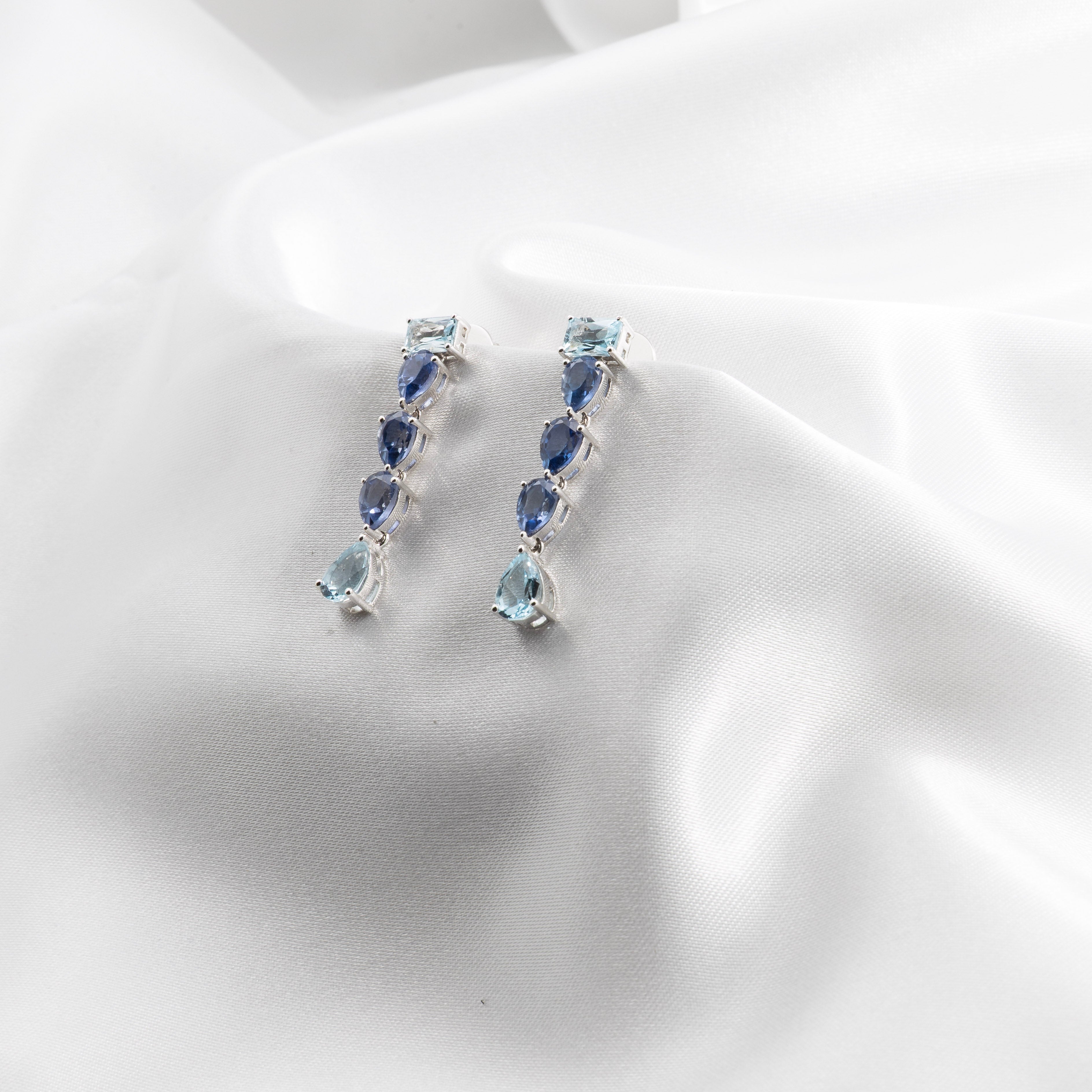 Blue Sapphire, Aquamarine Earrings