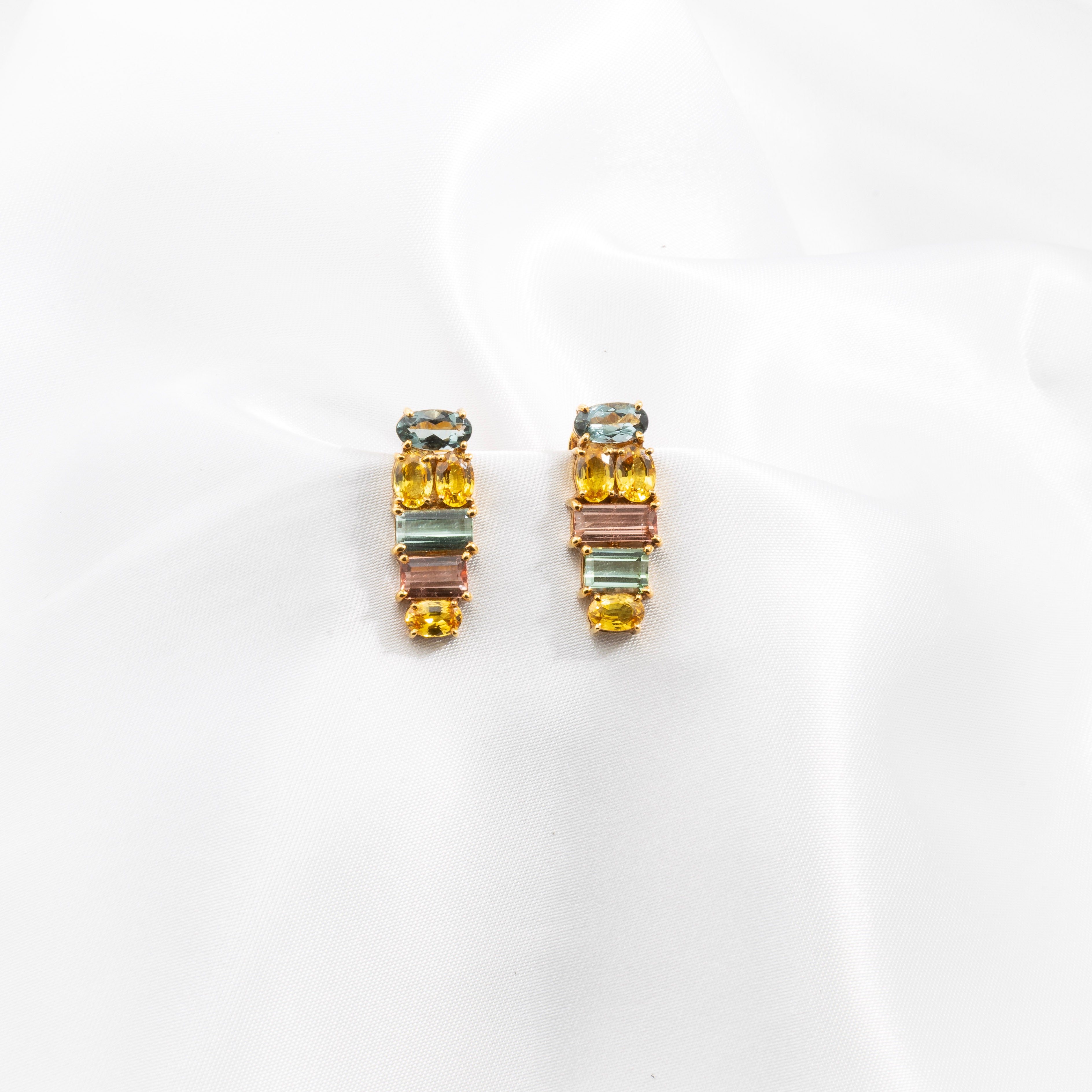Yellow Sapphire, Tourmaline Earrings