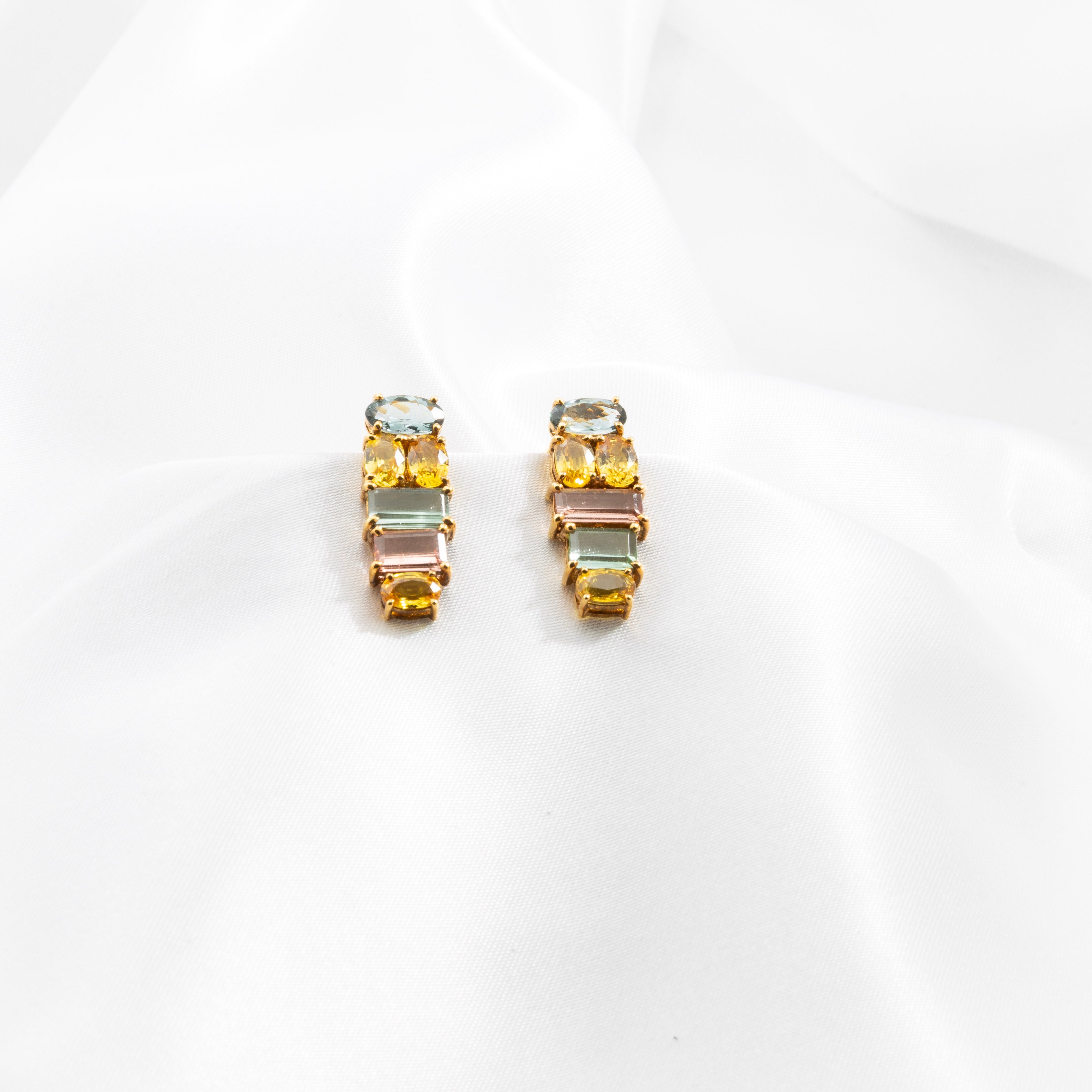 Yellow Sapphire, Tourmaline Earrings