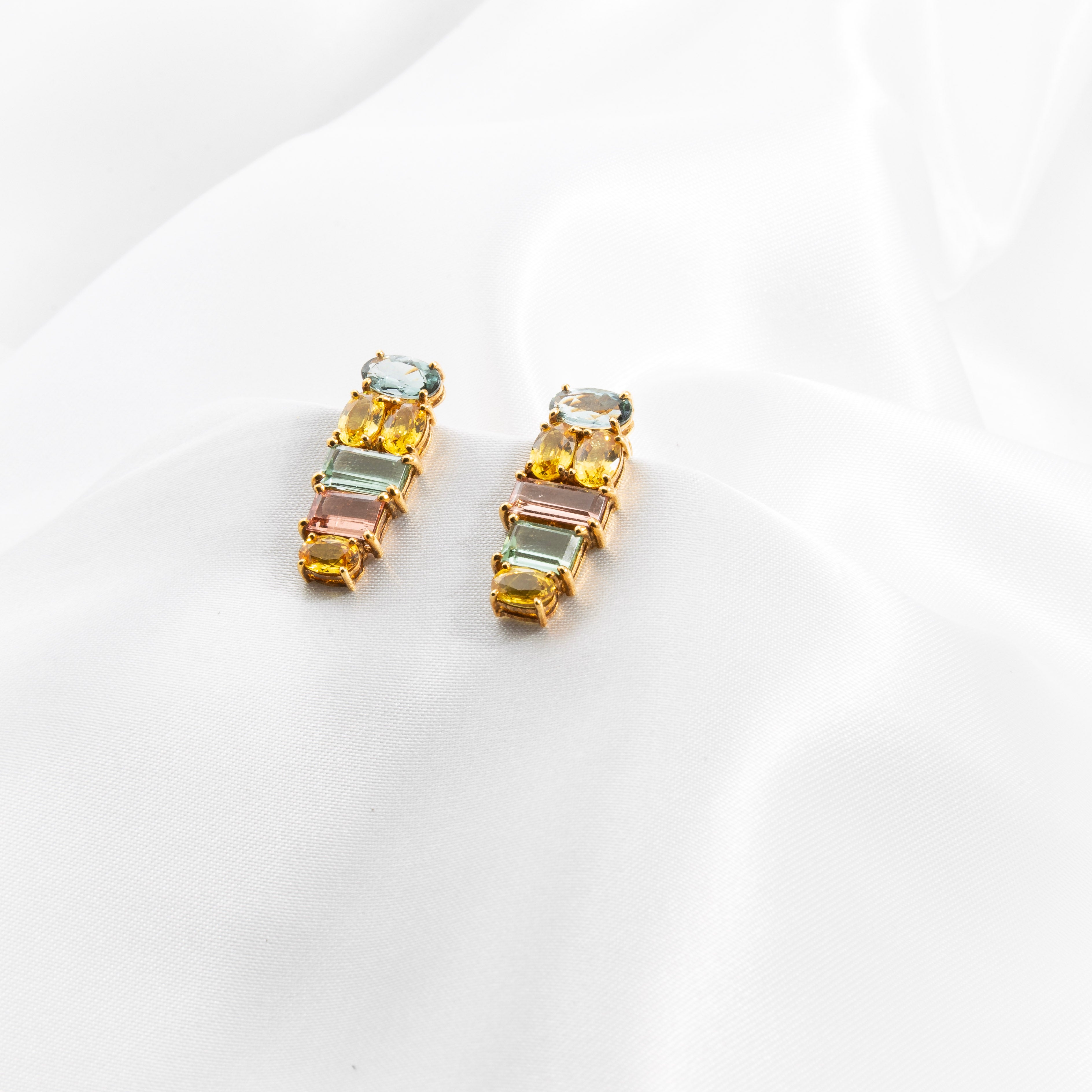 Yellow Sapphire, Tourmaline Earrings