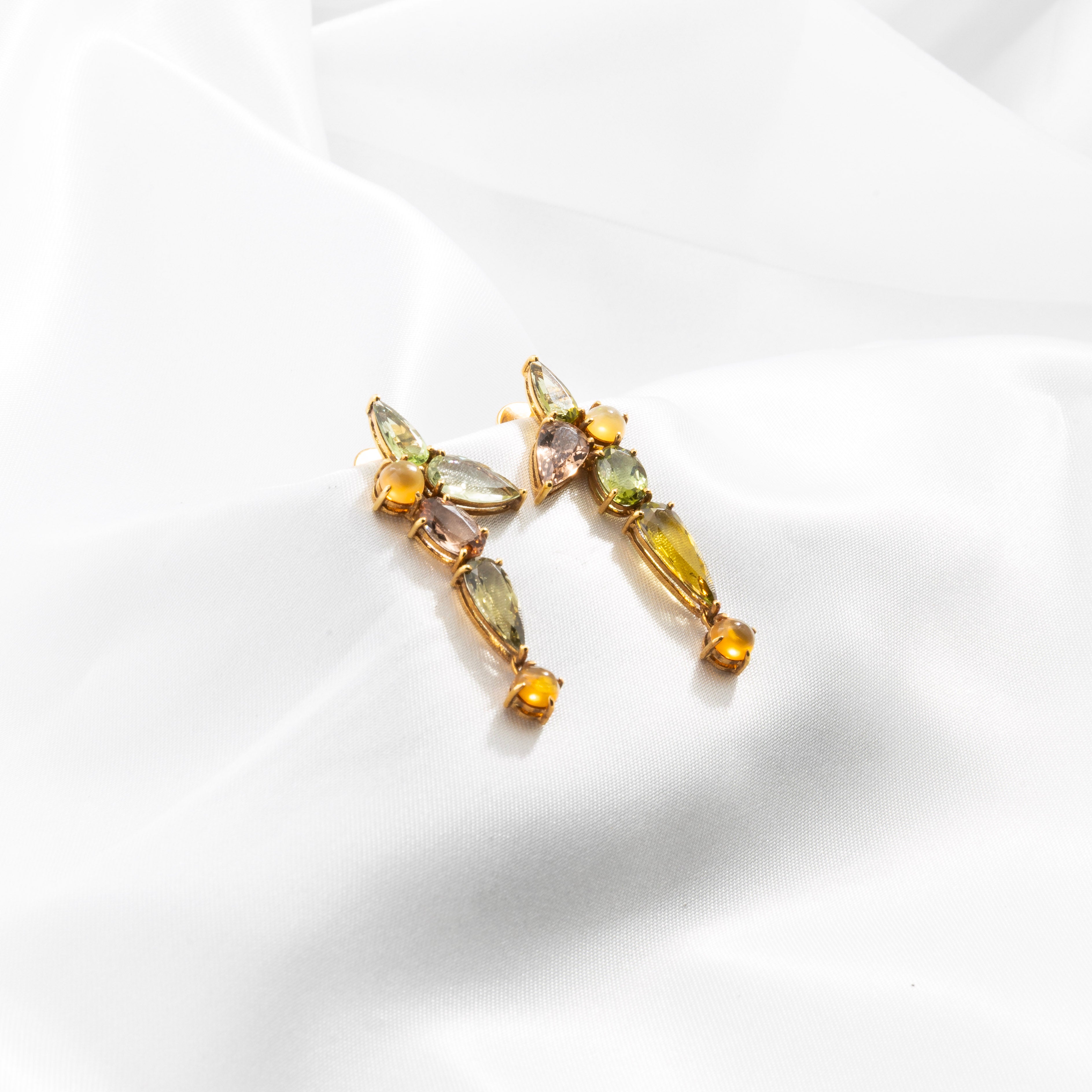 Tourmaline, Opal Earrings