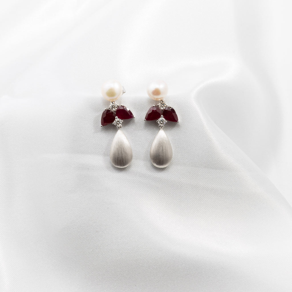 Ruby, Diamond, Pearl Earrings
