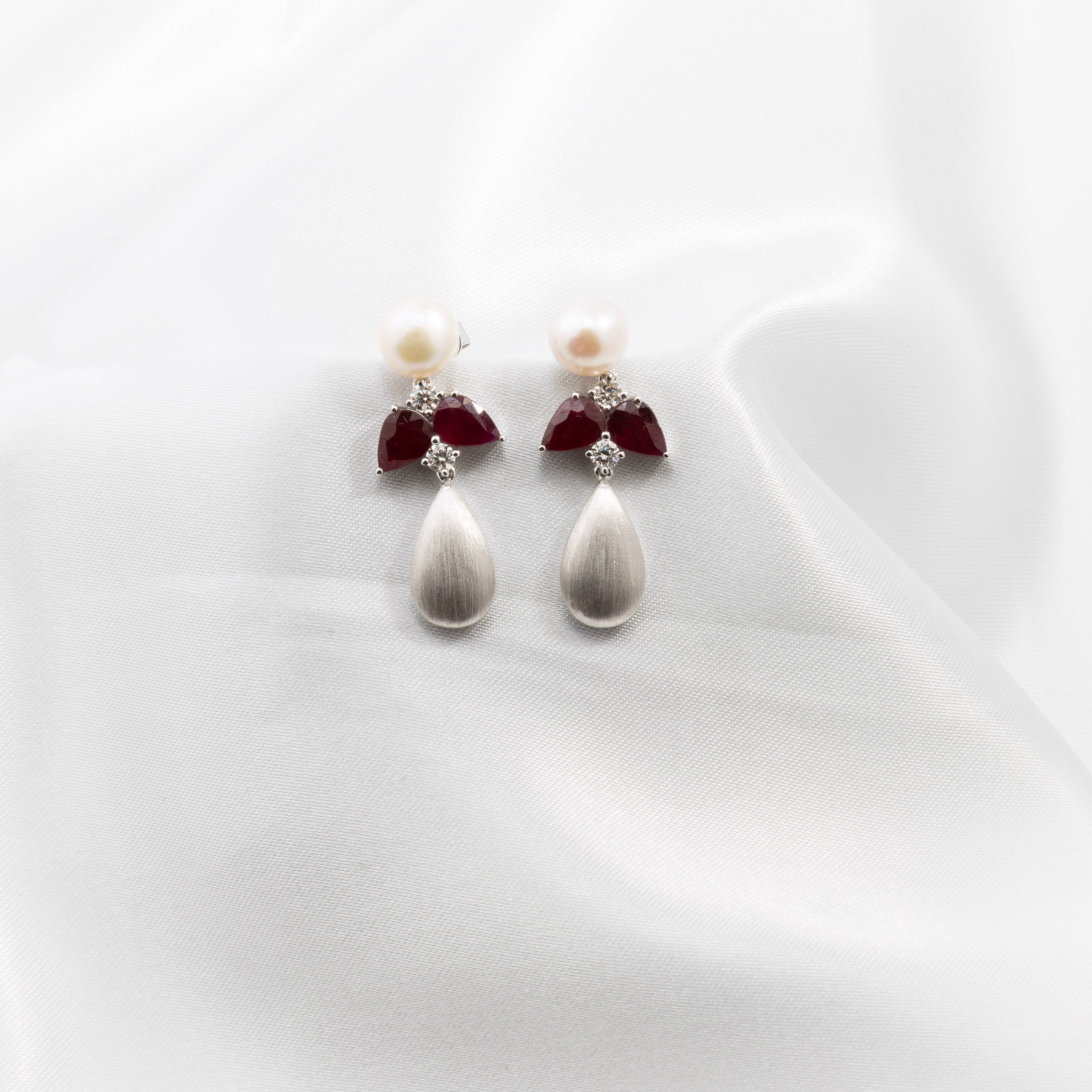 Ruby, Diamond, Pearl Earrings