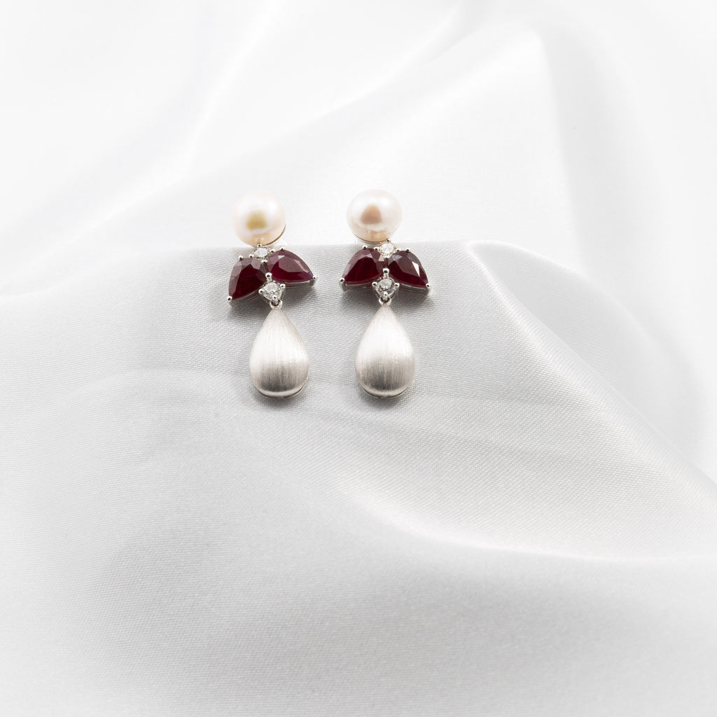 Ruby, Diamond, Pearl Earrings