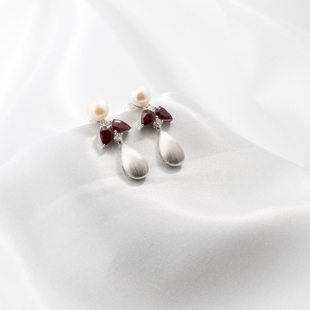 Ruby, Diamond, Pearl Earrings