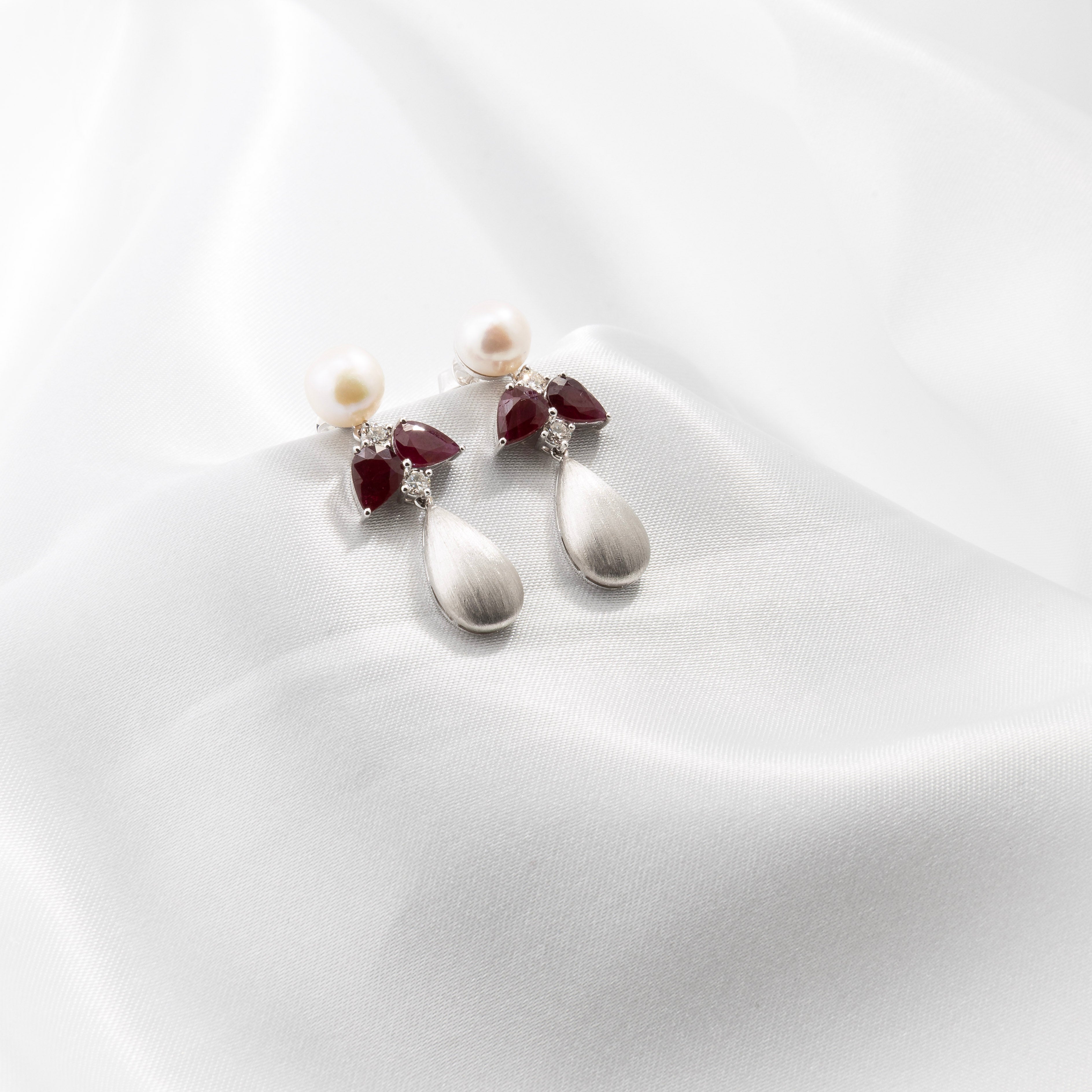 Ruby, Diamond, Pearl Earrings