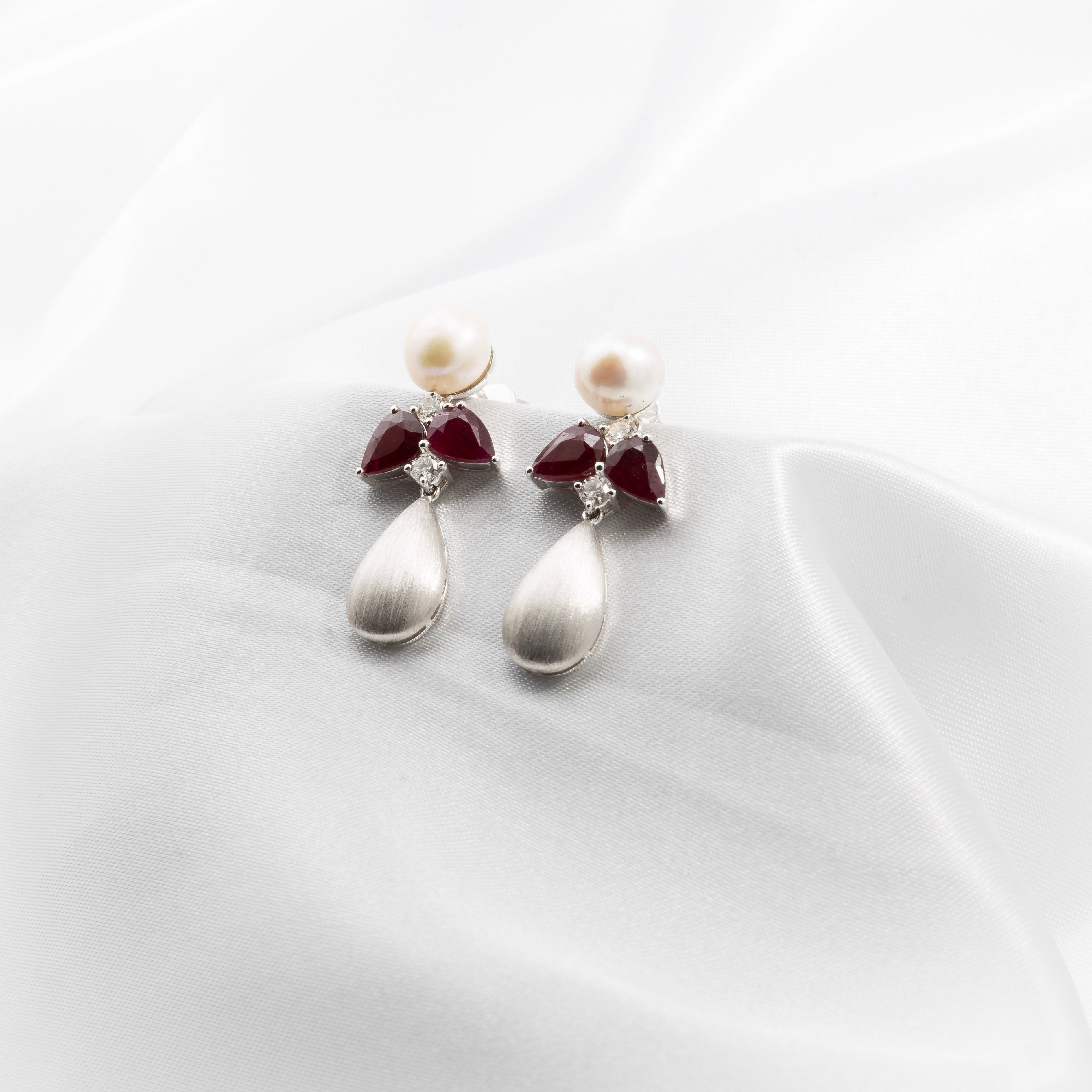 Ruby, Diamond, Pearl Earrings