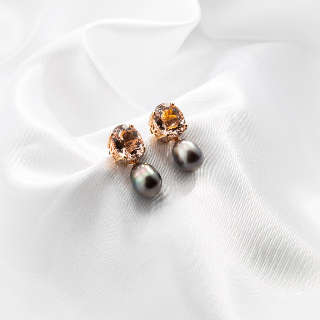 Morganite, Pearl Earrings