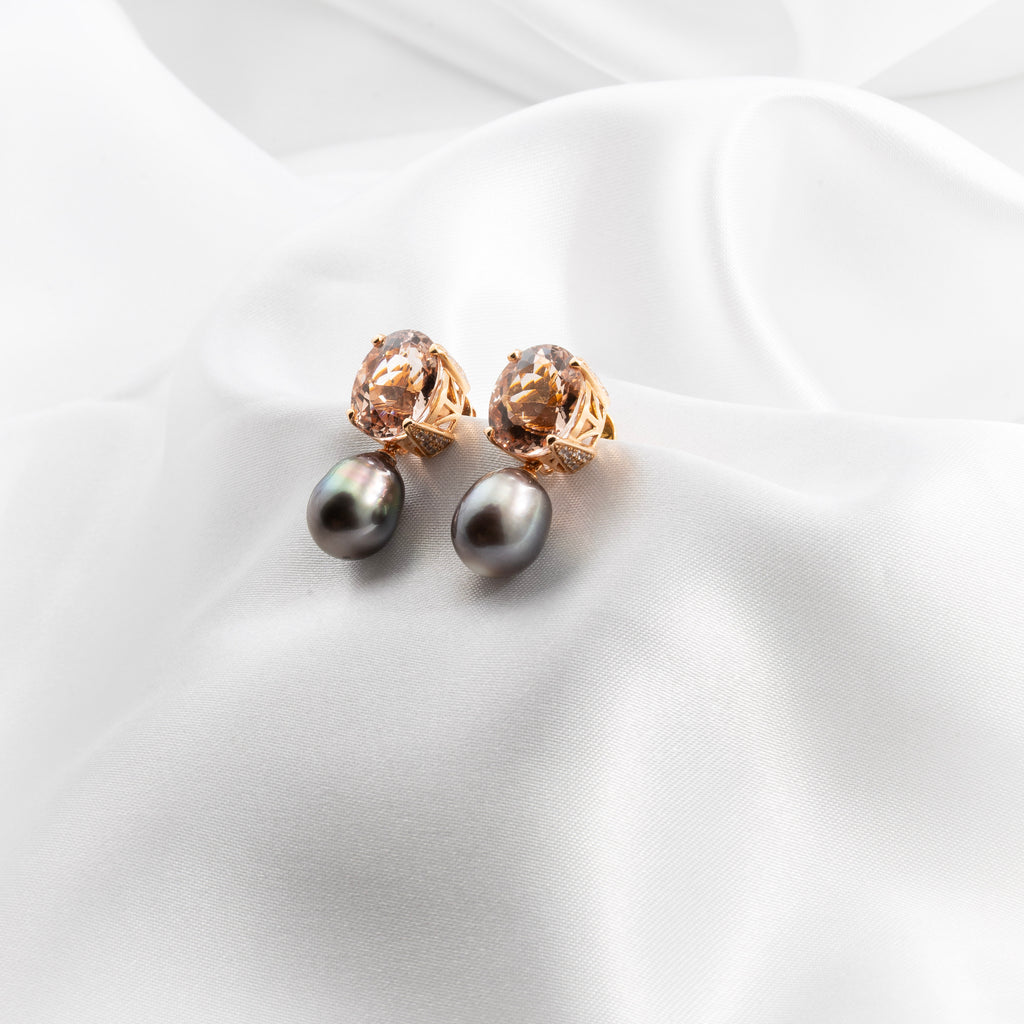 Morganite, Pearl Earrings