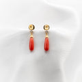 Yellow Sapphire, Coral, Diamond Earrings